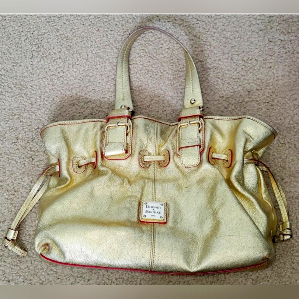 Dooney & Bourke Chiara Gold Metallic Large Satchel Tote Shoulder Bag Purse